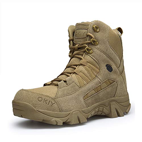 Blueskyli Wanderschuhe Herren Kampfstiefel Leicht Trekkingschuhe Atmungsaktiv Armee Tactical Boot Hoch Outdoor Trekking Schuhe Gr,42 Braun von Blueskyli