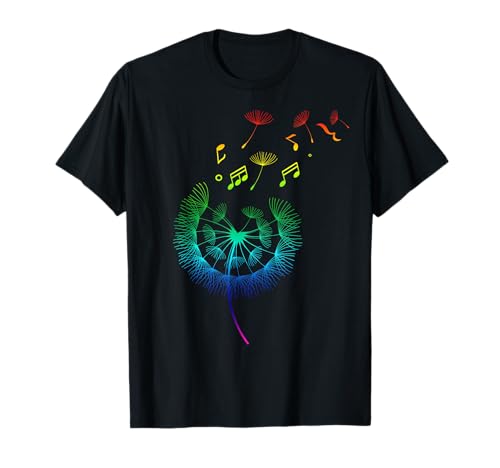 Pusteblume Blume Regenbogen Musik Motiv für Mädchen T-Shirt von Blüte Breathe Löwenzahn Noten Musikschule Idee