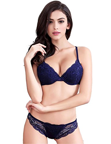 Super Push Up Sexy BHs Set Transparent Unterwäsche Dessous Spitze BH & Passende Panty für Frauen - Blau - 70C von Bluewhalebaby