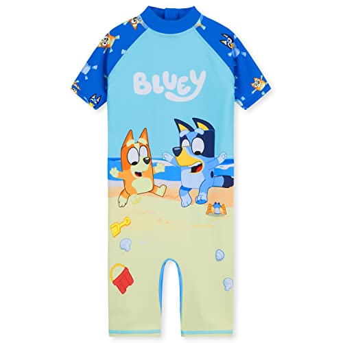 Bluey Badeanzug Kinder einteilig | Bademode für Mädchen und Jungen von 1-8 Jahren | Bade-Set aus Polyester und Elasthan Größe 74-126 | Strandkleidung Sommer zum Schwimmen(Blau, 5-6 Jahre) von Bluey