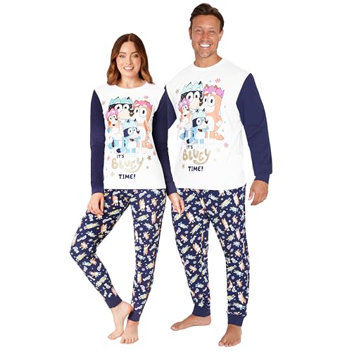 Bluey Familien-Pyjamas - 2-teiliges Pyjama-Set für Eltern und Kinder - mit Ärmel- und Knöchelmanschetten (Weiß/Blau Damen, XL) von Bluey
