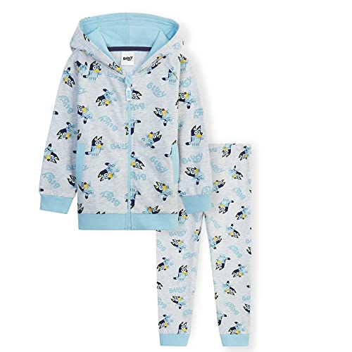 Bluey Jogginganzug Kinder Mädchen Trainingsanzug Kapuzenpullover und Jogginghose Set (Grau/Blau, 18-24 Monate) von Bluey