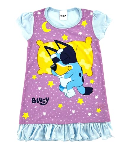 Bluey Mädchen Nachthemd – Größen 2 bis 6 Jahre – Mond und Sterne, Lilac/Blue, 5-6 Jahre von Bluey