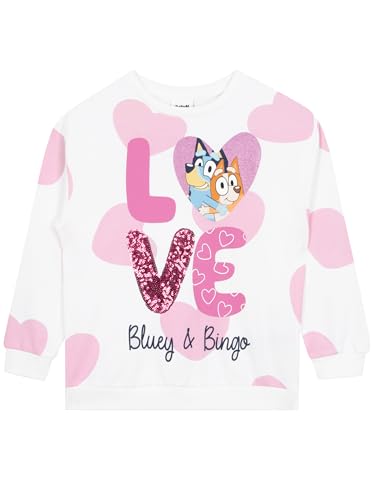 BlueY Pullover Mädchen | Bingo Kinder Pullover Mädchen | Baumwolle Sweatshirt Kinder | Weiß 128 von BlueY