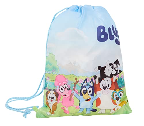 Bluey Turnbeutel mit Kordelzug für Jungen und Mädchen, Turnbeutel, Kinder, Schule, Kindergarten, Rucksack, blau / grün, Einheitsgröße, Beutel mit Kordelzug von Bluey