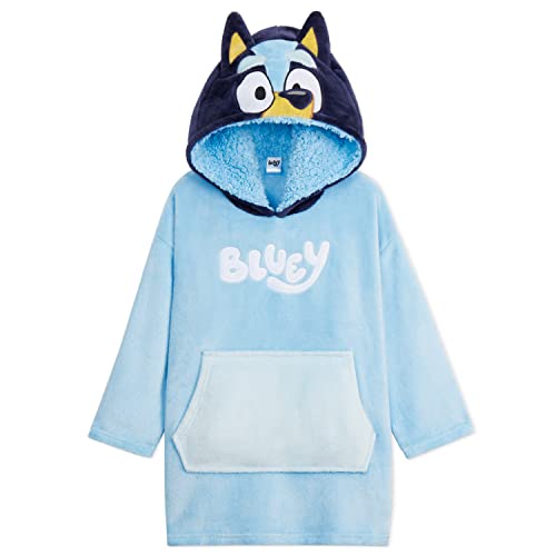 BlueY Mädchen Oversized Hoodie Decke, Fleece Pullover Kuscheldecke mit Kapuze - Geschenke für Kinder (Blue/Navy, 4-6 Jahre) von BlueY