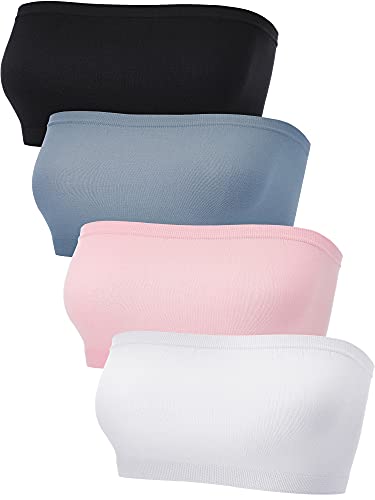 Bandeau-BH für Damen, trägerloser Bralette, Nahtloser Bandeau-BH, ungepolstert, Stretch-Oberteil, 4 Stück, Hellblau, Rosa, Weiß, Schwarz, XX-Large von Blulu