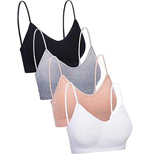 Blulu Damen 4 stück mit v-Ausschnitt cami Bra Padded Seamless Bralette Straps schlafen BH für Color Set 1 s-m größe von Blulu