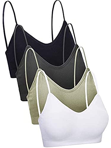 4 Stücke V Hals Cami Top BH Gepolstert Nahtlose Bralette Träger Schlafen BH für Damen Mädchen (Einfach Stil, XL-XXL) von Blulu