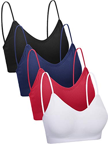 4 Stücke V Hals Cami Top BH Gepolstert Nahtlose Bralette Träger Schlafen BH für Damen Mädchen (Retro Stil, L-XL) von Blulu