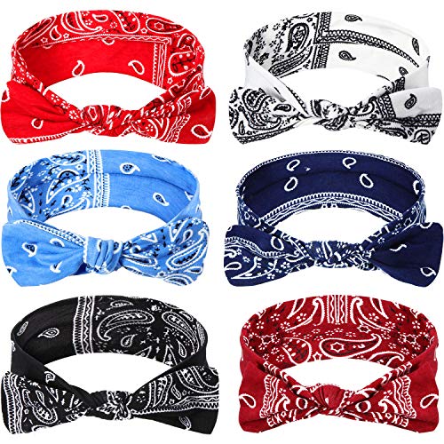 6 Stück Paisley Stirnbänder Boho Bogen Bandana Knoten Kopfbedeckung Retro Blume Gedruckt Elastische Kaninchen Ohr Haarband für Mädchen und Damen (Paisley Stil 1) von Blulu