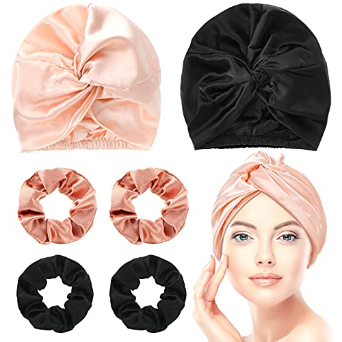 6 Stück Seiden Haube Seiden Haarwickel für Schlafendes und Natürliches Seiden Haargummi Weiche Seiden Haargummis Haar Schlafen Seide Schlafmütze für Frauen (Rosa, Schwarz, Rose Gold) von Blulu