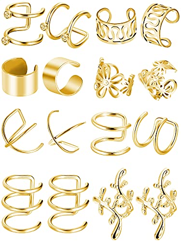 8 Paar Earcuffs Edelstahl Ohr Manschette Nicht Piercing Clip auf Knorpel Ohrringe für Männer Damen (Gold) von Blulu