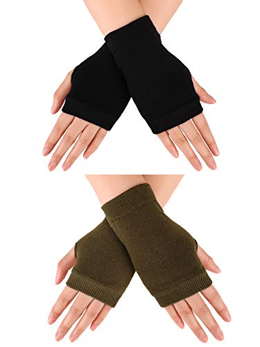 Blulu Fingerless Warm Gloves with Thumb Hole Cozy Half Fingerless Driving Gloves Knit Mittens for Men, Women (Black, Army Green, 2 Pairs) von Blulu