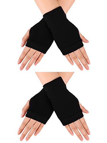 Blulu Fingerlose Warme Handschuhe mit Daumenloch (Schwarz, 2 Pairs) von Blulu