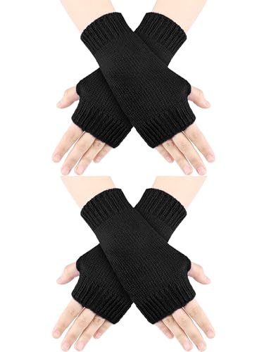 Blulu Fingerlose Warme Handschuhe mit Daumenloch (Schwarz, 2 Pairs) von Blulu