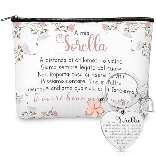 Blulu Geschenk Set für Schwester Freundin Frauen Schlüsselanhänger mit Gravur und Kosmetiktasche Schlüsselanhänger mit Blume Anhänger Make Up Tasche Dankeschön Geschenke für Beste Freundin Damen von Blulu