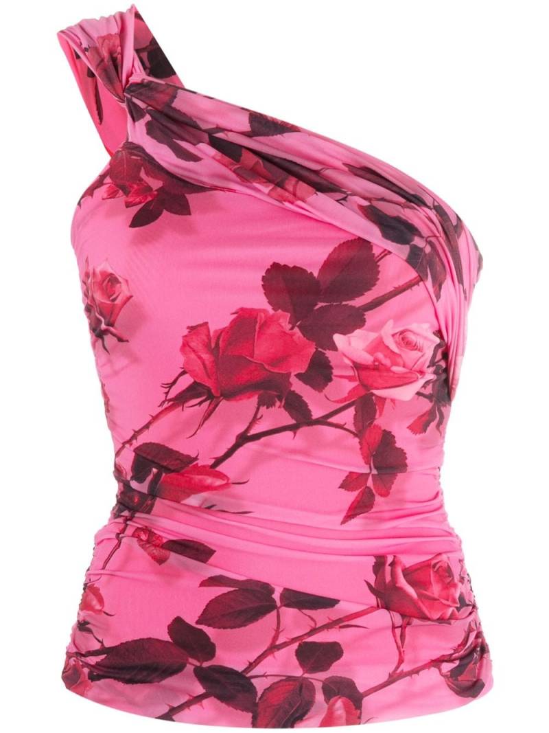 Blumarine One-Shoulder-Top mit Blumen-Print - Rosa von Blumarine