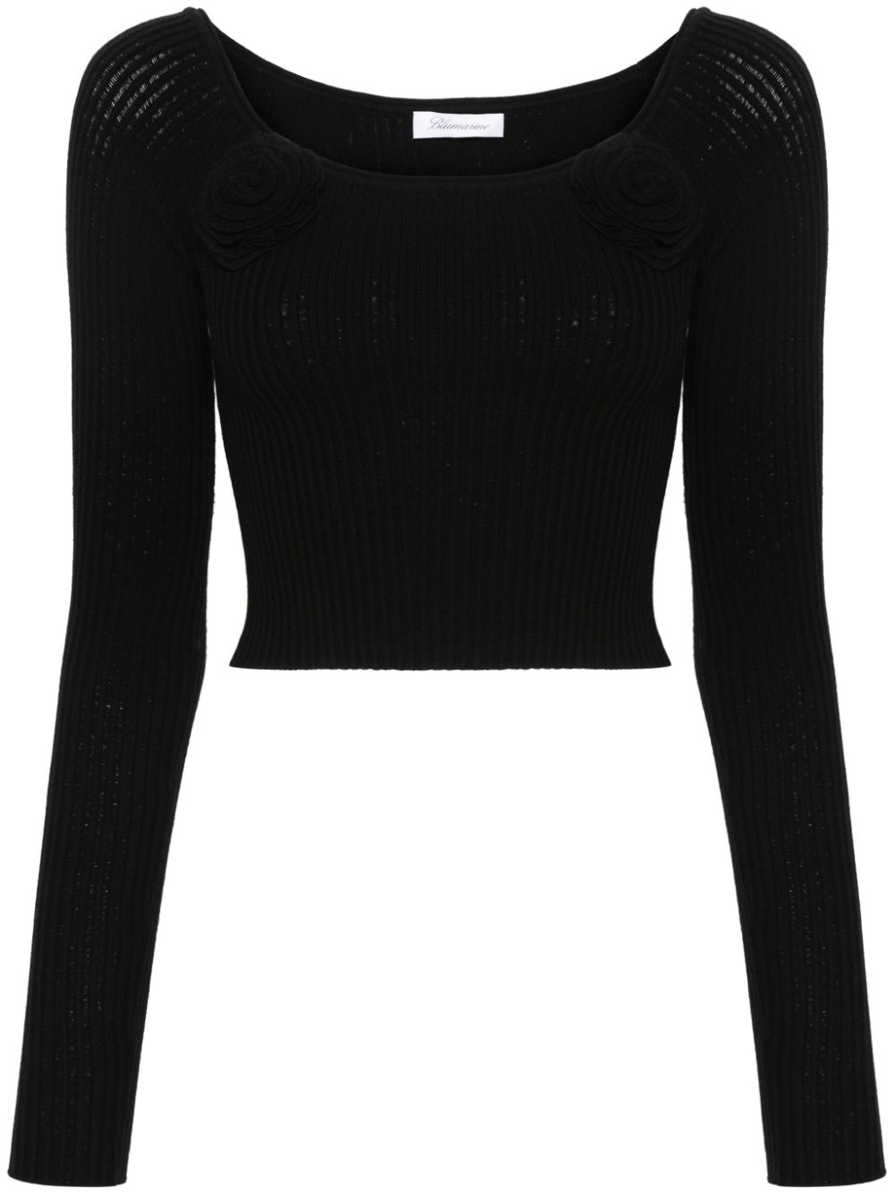 Blumarine Cropped-Pullover mit Blumenapplikation - Schwarz von Blumarine