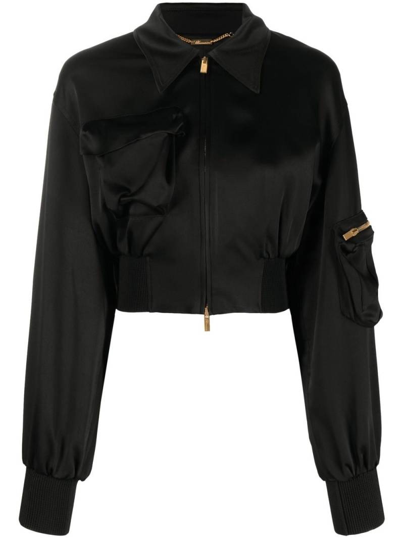 Blumarine Cropped-Bomberjacke mit Satin-Finish - Schwarz von Blumarine