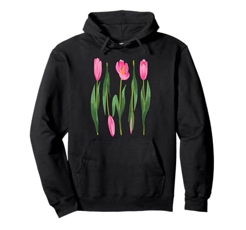 Damen-Blumen-Tulpen-Blumen-botanische Blumengrafik Pullover Hoodie von Blumen-Boho-Grafiken für Damen