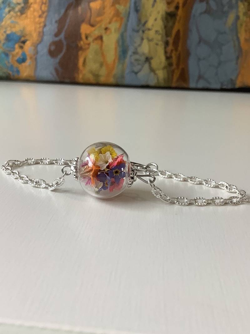 Armband Blüten Bunte Blumen Glasschmuck Geschenk Schmuck Armschmuck Beste Freundin Muttertag Silber von Blumenglasschmuck