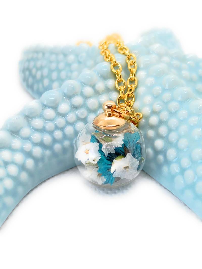 Blumen Kette Schmuck Anhänger Geschenk Natur Getrocknete Blüten Gold Blumenschmuck Schmuck Gliederkette Beste Freundin von Blumenglasschmuck