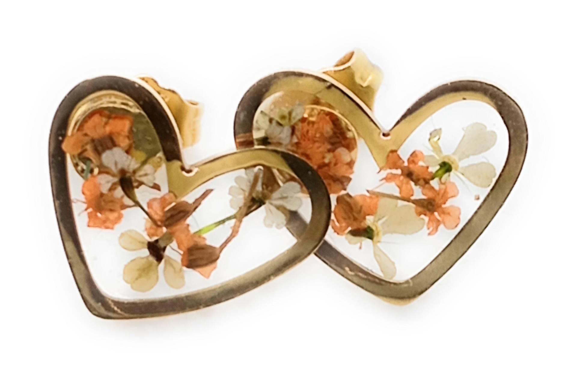 Gepresste Blumen Ohrringe Herz Ohrstecker Frühling Geschenk Beste Freundin Blumenschmuck Schmuck Ohrschmuck Harzschmuck Muttertag von Blumenglasschmuck