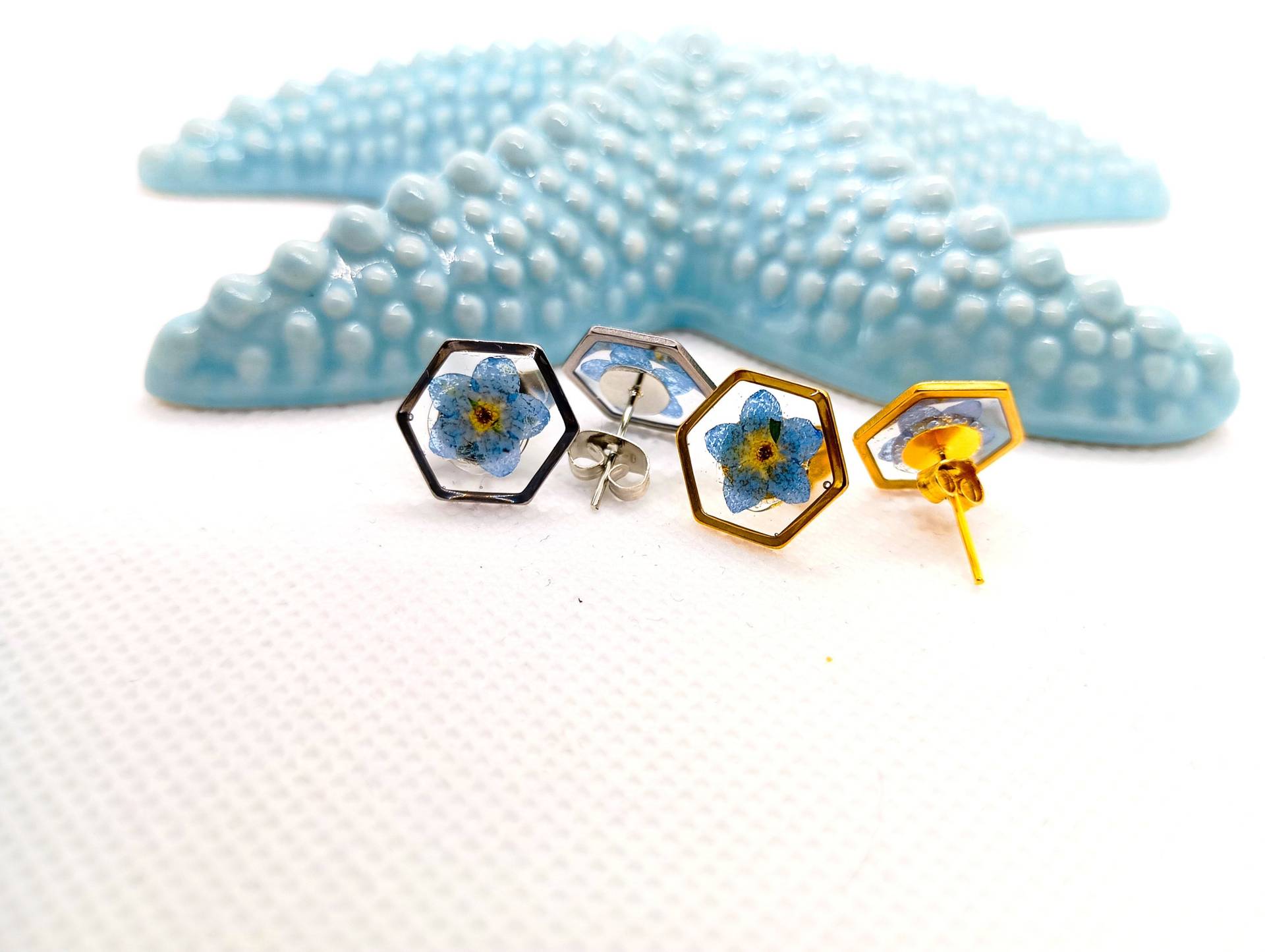 Gepresste Blumen Ohrstecker Echte Gepresste Kreis Goldfarben Silberfarben Schmuck Ohrringe Minimalistisch Getrocknete Blüten von Blumenglasschmuck