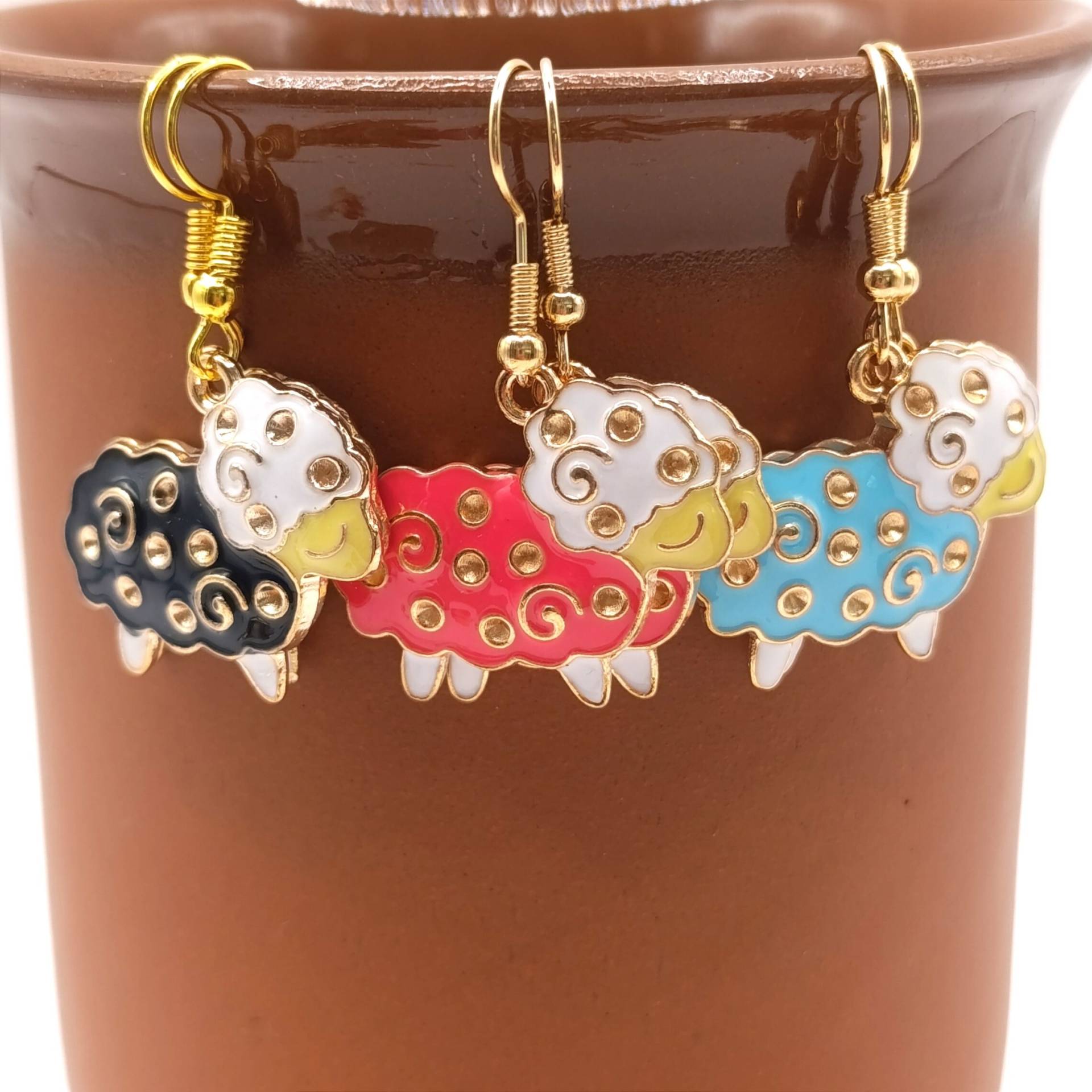 Ohringe Schaf Aus Metall - Ohrhänger Schwarzes Ohrringe Buntes Geschenk Für Strickerinnen Schmuck von Blumenschaf