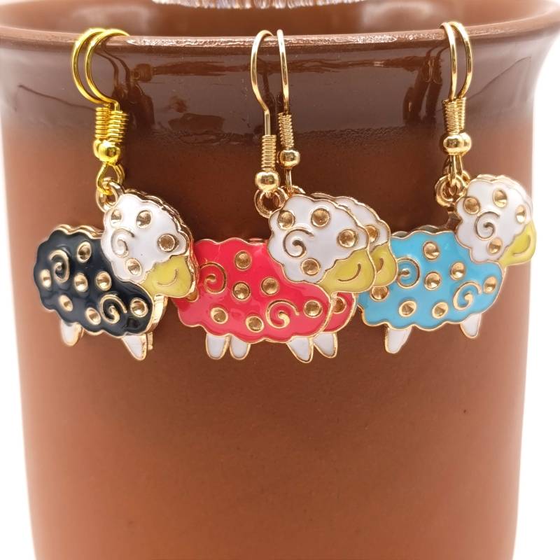 Ohringe Schaf Aus Metall - Ohrhänger Schwarzes Ohrringe Buntes Geschenk Für Strickerinnen Schmuck von Blumenschaf