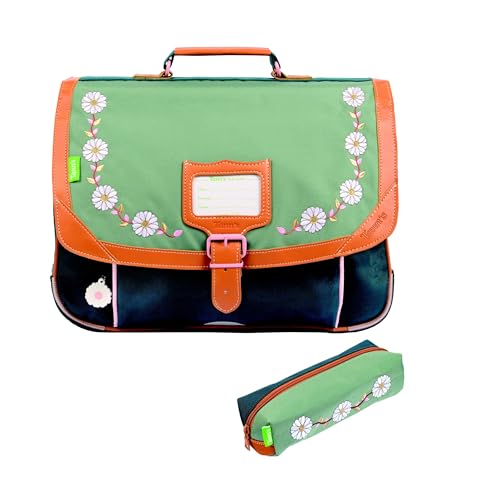 Schulranzen-Set, 38 cm + Federmäppchen, rechteckig, farblich sortiert + Lesezeichen aus Holz, Katze Blumie, Agathe, 38 cm von Blumie Shop