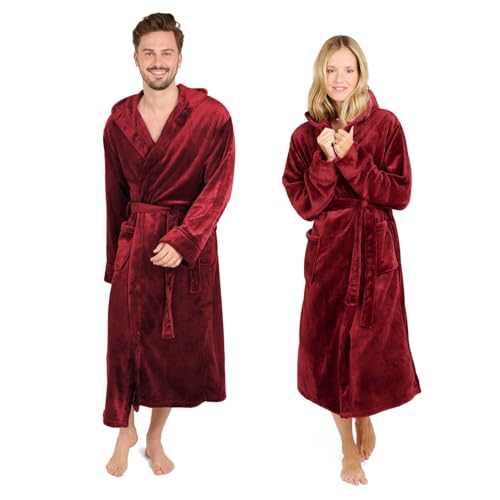 Blumtal Bademantel Damen & Herren XS - OEKO-TEX zert. Morgenmantel, extra saugstark, mit Kapuze, Mikrofaser, Dunkelrot von Blumtal