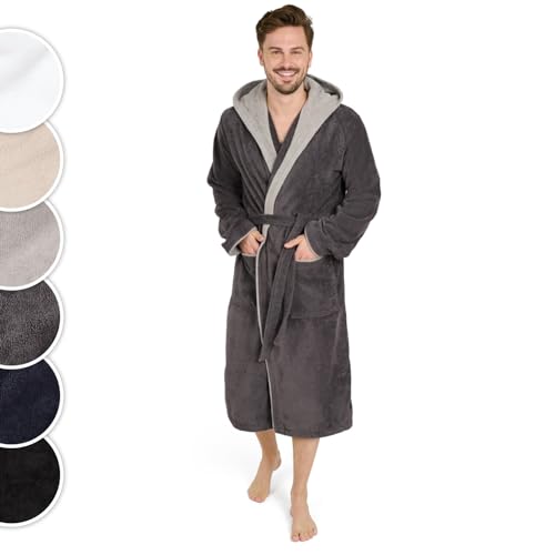 Blumtal Bademantel Herren Baumwolle 100% in M - OEKO-TEX zert. Morgenmantel Herren Kapuze - Bademantel Herren Frottee + Velours - Sauna Bademantel - Herren bademantel Frottee in Anthrazit-Grau von Blumtal