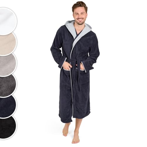 Blumtal Bademantel Herren Baumwolle 100% in M - OEKO-TEX zert. Morgenmantel Herren Kapuze - Bademantel Herren Frottee + Velours - Saunamantel Herren - Herren Bademantel mit Kapuze in Dunkelblau-Blau von Blumtal