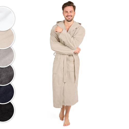 Blumtal Bademantel Herren XL - 100% Baumwolle, OEKO-TEX Zertifiziert - Morgenmantel Frottee + Velours Mit Kapuze - Taupe von Blumtal