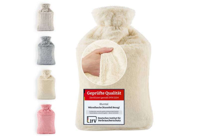 Blumtal Wärmflasche Premium Wärmflasche mit Bezug & Tasche aus weichem Kunstfell, (Auslaufsichere Flasche aus Naturkautschuk für Kinder und Erwachsene), Wärmeflasche aus Naturkautschuk und Handwärmer von Blumtal