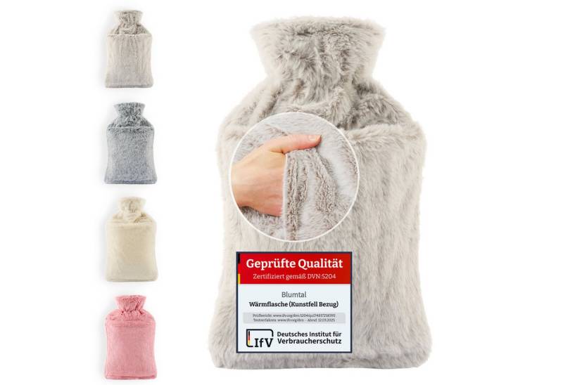 Blumtal Wärmflasche Premium Wärmflasche mit Bezug & Tasche aus weichem Kunstfell, (Auslaufsichere Flasche aus Naturkautschuk für Kinder und Erwachsene), Wärmeflasche aus Naturkautschuk und Handwärmer von Blumtal