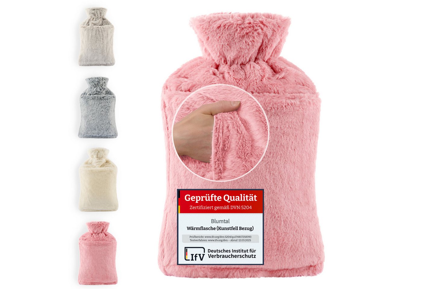Blumtal Wärmflasche Premium Wärmflasche mit Bezug & Tasche aus weichem Kunstfell, (Auslaufsichere Flasche aus Naturkautschuk für Kinder und Erwachsene), Wärmeflasche aus Naturkautschuk und Handwärmer von Blumtal
