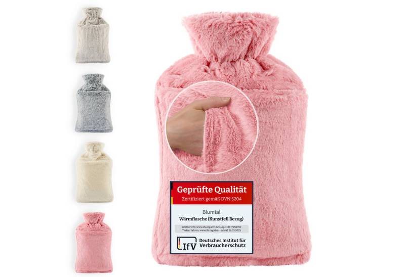 Blumtal Wärmflasche Premium Wärmflasche mit Bezug & Tasche aus weichem Kunstfell, (Auslaufsichere Flasche aus Naturkautschuk für Kinder und Erwachsene), Wärmeflasche aus Naturkautschuk und Handwärmer von Blumtal