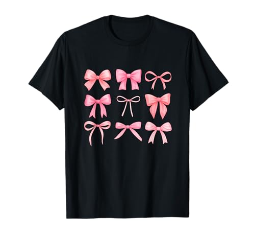 Rosa Schleife Gitter Kokette Ästhetisch Niedlich Mädchen Stil T-Shirt Rosa Schleife Gitter Kokette Ästhetisch Niedlich Mädchen Stil T-Shirt von BlushCharm Studio