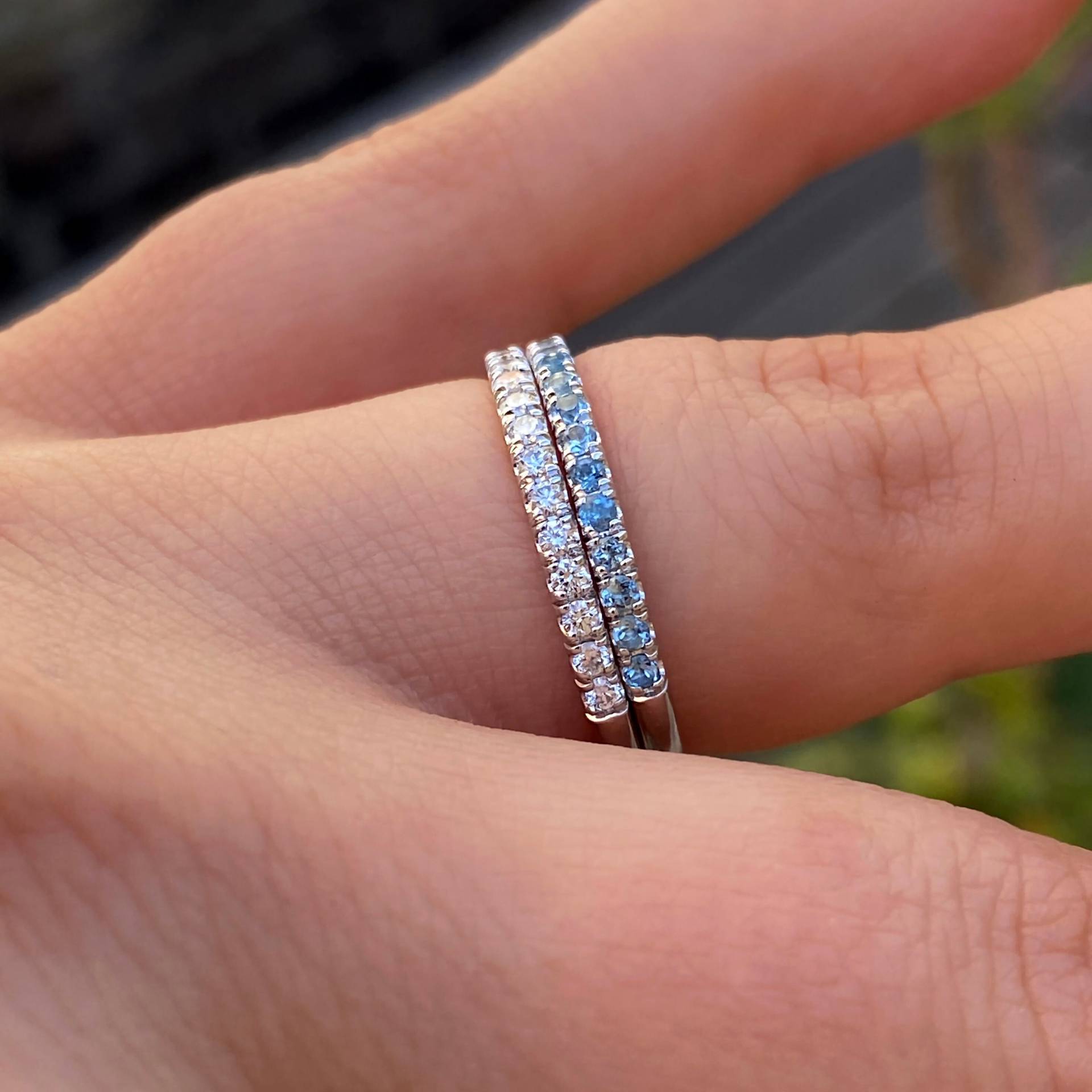 2 Halbe Ewigkeitsbänder, Diamant Und Aquamarin Eheringe, 14K Gold Micro Pave Ringe, Stapel Set Von Ringen, März April Geburtsstein von BlushKarats