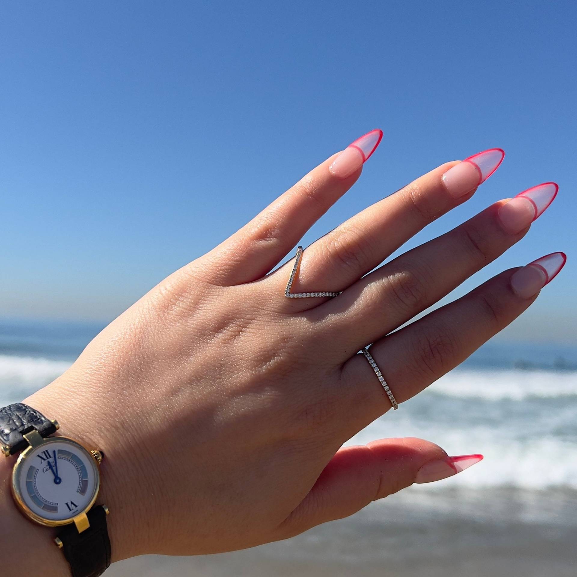 Chevron Diamant Ring, 14K Gold Echt Band, V Shaped Verlobungsring Passendes Ehering von BlushKarats