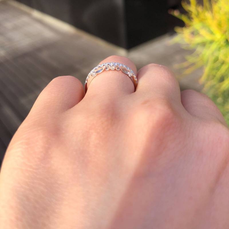 Halb Ewigkeit Diamant Hochzeitsband 14K Weißgold - Art Deco Stil Echt Band Mit Filigranem Side Design Vintage Inspirierte Stapelringe von BlushKarats