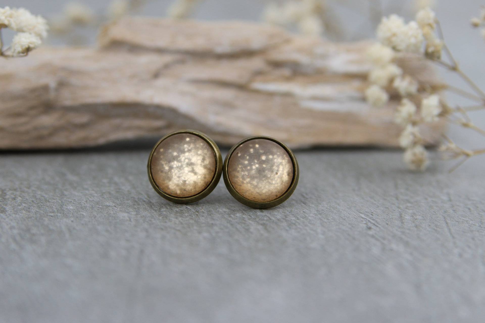 Champagner Ohrstecker Matt & Glitter - Edle Ohrringe Für Jede Gelegenheit 12 Mm von BlushingApplesDE