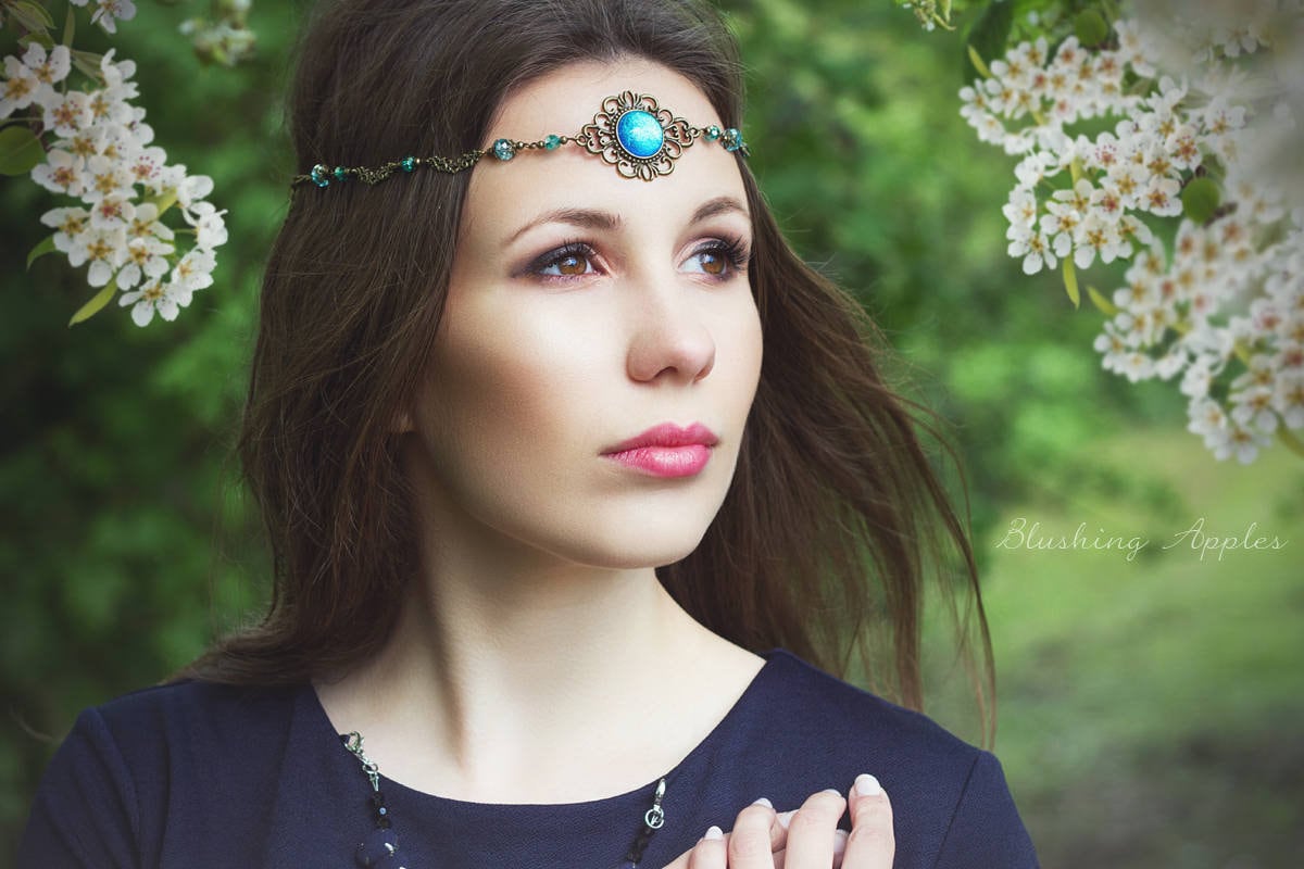 Türkises Haarband Kopfschmuck - Funkelndes Accessoire Für Mittelalter, Larp, Festival von BlushingApplesDE