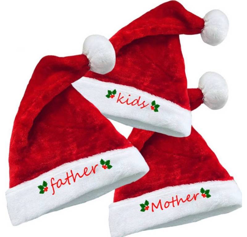 Blusmart Bommelmütze Plüsch verdickte Weihnachts mützen für erwachsene Kinder (Rot Nikolausmütze, 3-St., Winter weihnachts mützen) für Weihnachten Neujahr geschenk von Blusmart