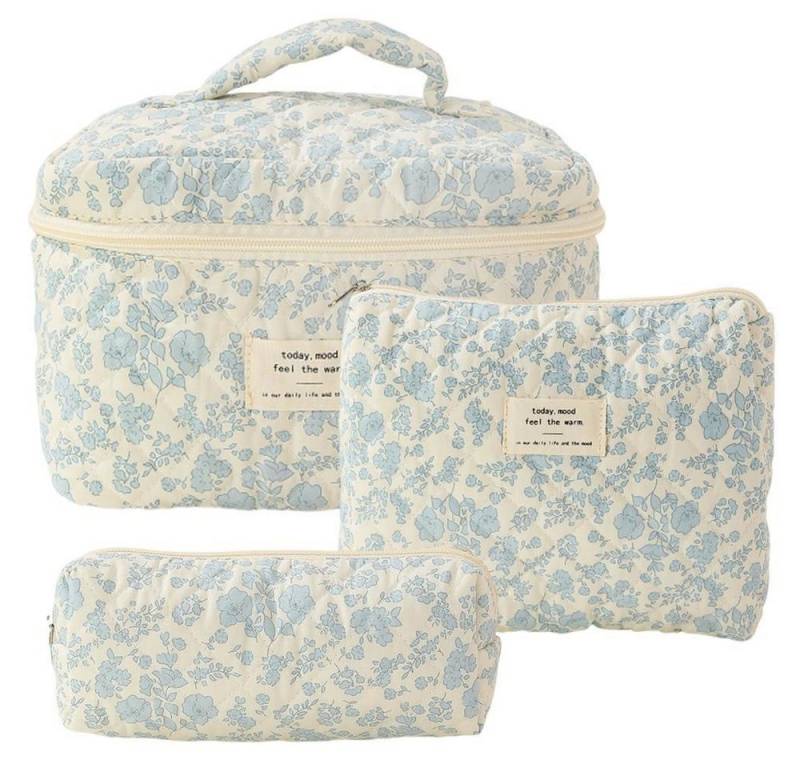 Blusmart Kosmetiktasche 3 teile/satz Damen geste ppte Baumwolle Aufbewahrung tasche (ästhetisch bedruckte Make-up-Tasche, 3-tlg., Groß, Mittel, Klein), Kapazität Toiletten artikel Veranstalter Kosmetik beutel von Blusmart