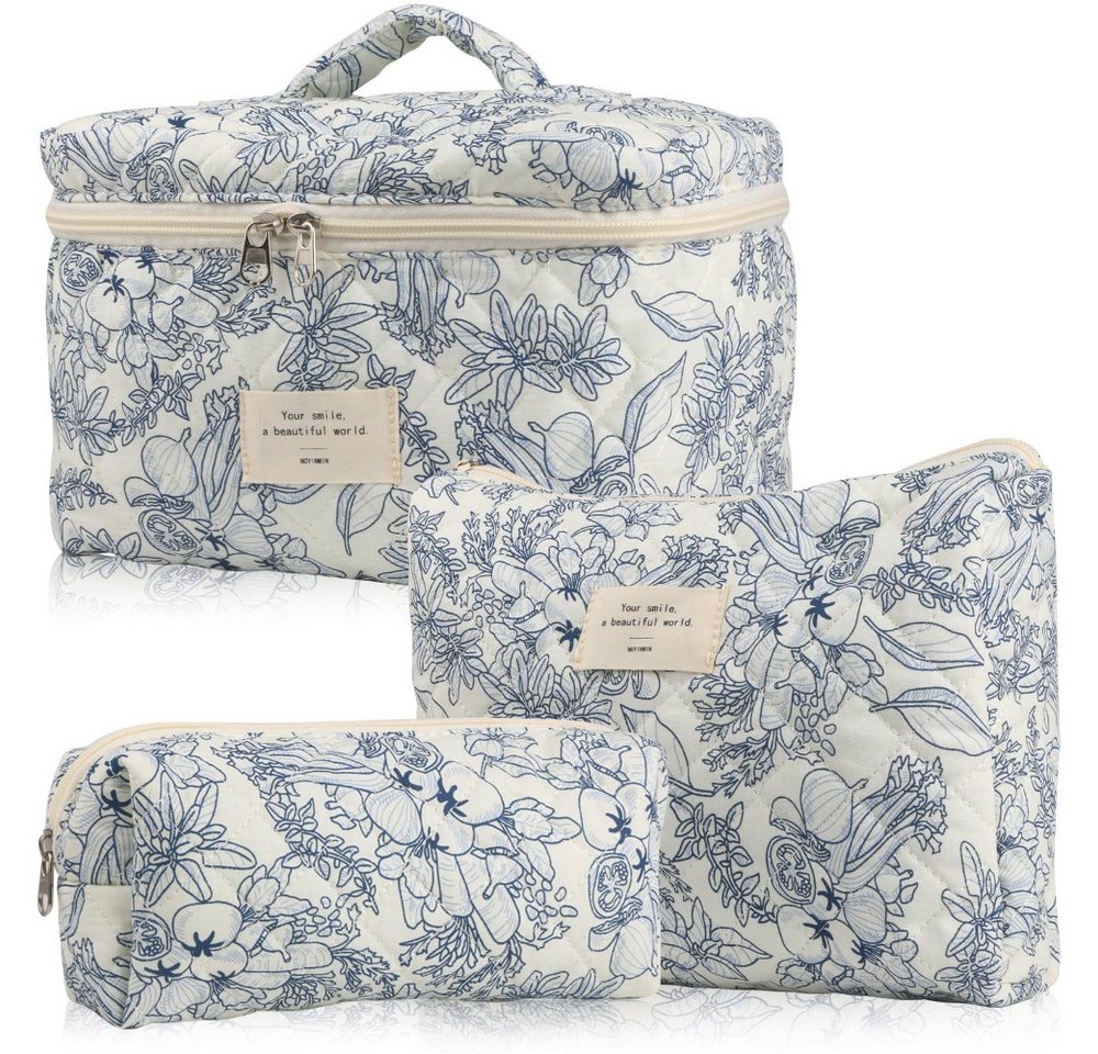 Blusmart Kosmetiktasche 3 teile/satz Damen geste ppte Baumwolle Aufbewahrung tasche (ästhetisch bedruckte Make-up-Tasche, 3-tlg., Groß, Mittel, Klein), Kapazität Toiletten artikel Veranstalter Kosmetik beutel von Blusmart