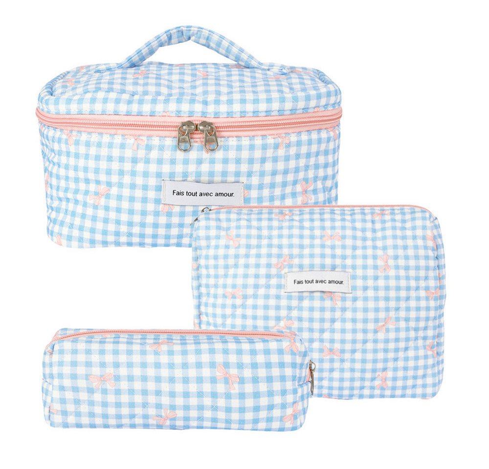 Blusmart Kosmetiktasche 3 teile/satz Damen geste ppte Baumwolle Aufbewahrung tasche (ästhetisch bedruckte Make-up-Tasche, 3-tlg., Groß, Mittel, Klein), Kapazität Toiletten artikel Veranstalter Kosmetik beutel von Blusmart